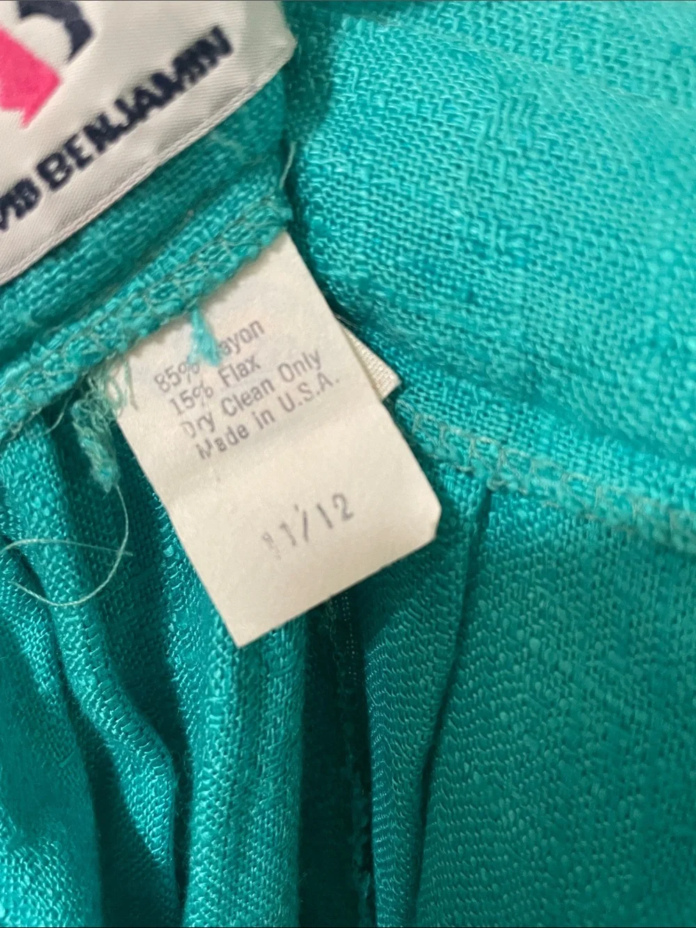 Vintage David Benjamin Flax Rayon Pleated Skirt Turquoise